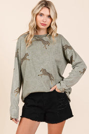 Mittoshop Mineral Wash Cheetah Print Long Sleeve Top | Tops Daverri Fashions