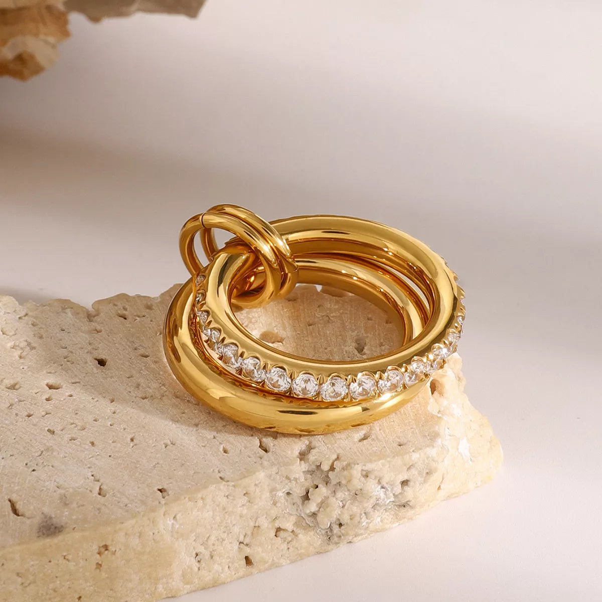 18K Gold-Plated Double Layered Ring | Rings Daverri Fashions