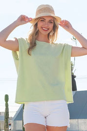 Lime 'N' Chili Textured Solid Muscle Sleeve Top | Tops Daverri Fashions