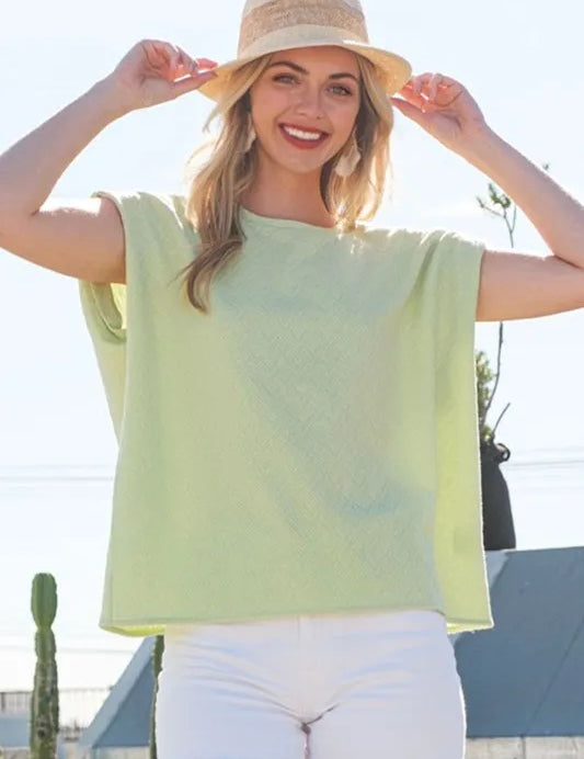 Lime 'N' Chili Textured Solid Muscle Sleeve Top | Tops Daverri Fashions