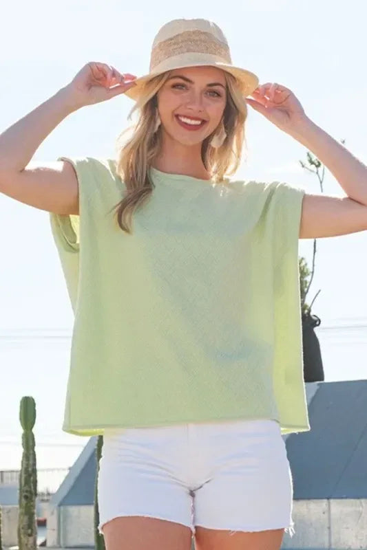 Lime 'N' Chili Textured Solid Muscle Sleeve Top - DAVERRI FASHIONS