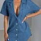 Button Down Collared Neck Denim Dress - DAVERRI FASHIONS
