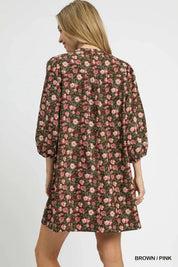 Umgee Floral Tie-Neck Babydoll Dress | Daverri Fashions
