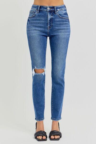 RISEN Full Size High Rise Ankle Skinny Knee Distressed Jeans - DAVERRI FASHIONS