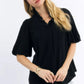 Umgee Linen Scallop Trim V-Neck Blouse - DAVERRI FASHIONS