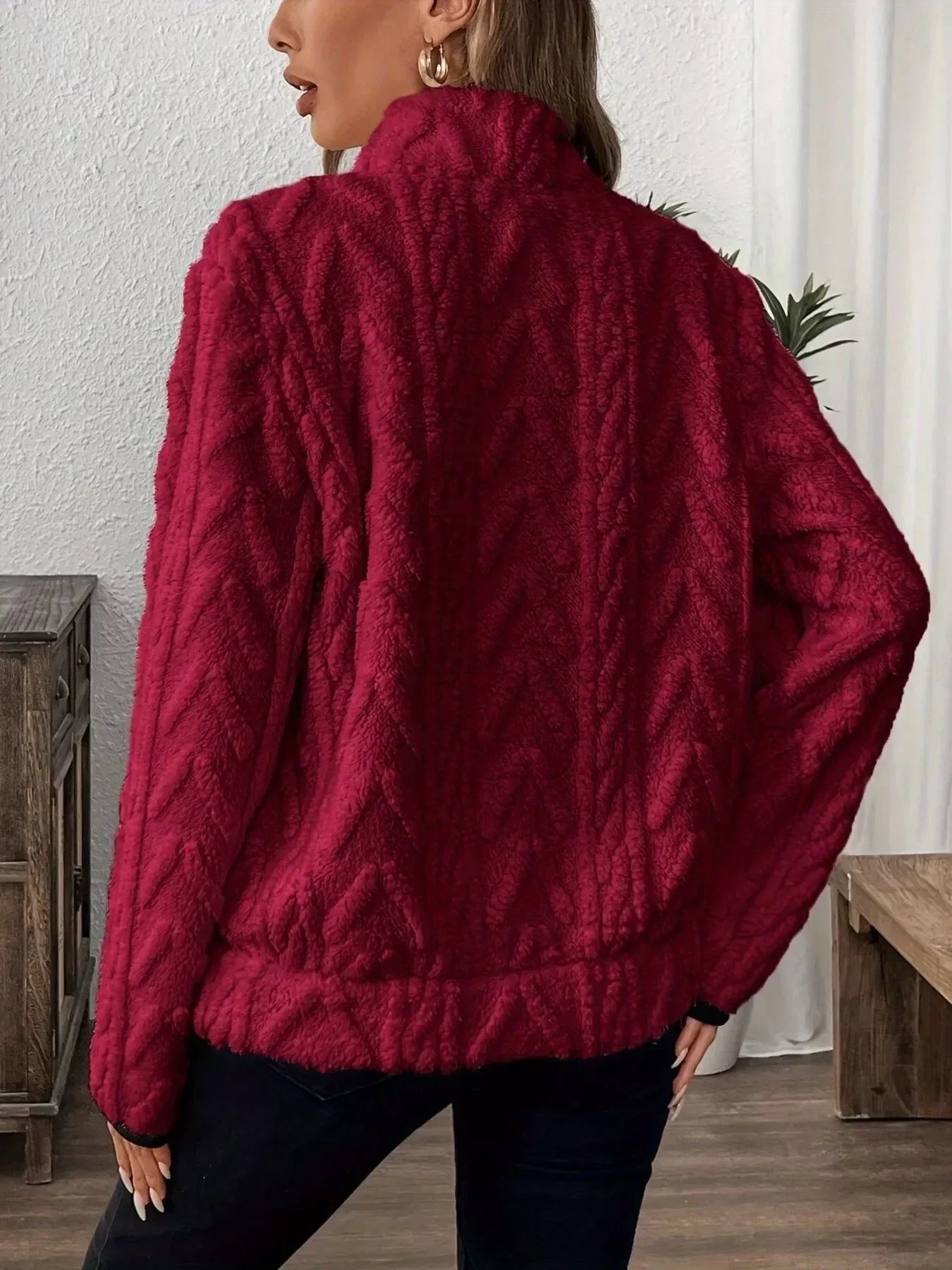 Cozy Sherpa Half Zip Sweatshirt - DAVERRI FASHIONS