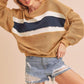 Aemi + Co Raw Hem Contrast Striped Dolman Sleeve Sweatshirt Sweatshirts