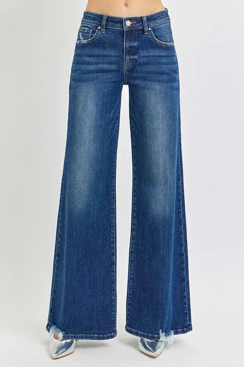 RISEN Full Size Mid Rise Wide Jeans - DAVERRI FASHIONS