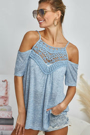 BiBi Front Crochet Lace Adjustable Strap Top Shirts & Tops