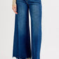 RISEN high-rise ankle wide jeans in blue denim with frayed hem