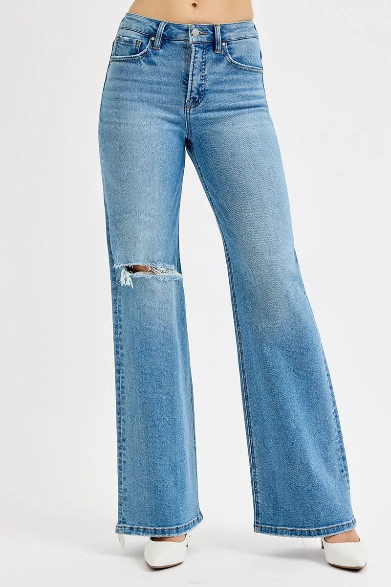Medium RISEN Full Size Distressed Wide Leg Jeans Plus Size | Jeans Daverri Fashions