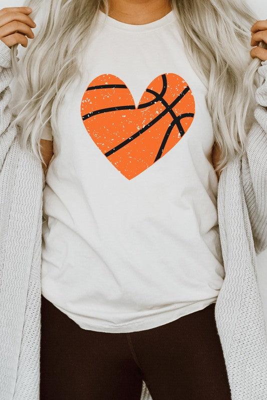 Distressed Basketball Hearts Sports Graphic Tee White Graphic Tees