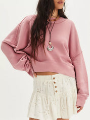 Exposed Seam Dropped Shoulder Sweatshirt | Sweatshirts Daverri Fashions