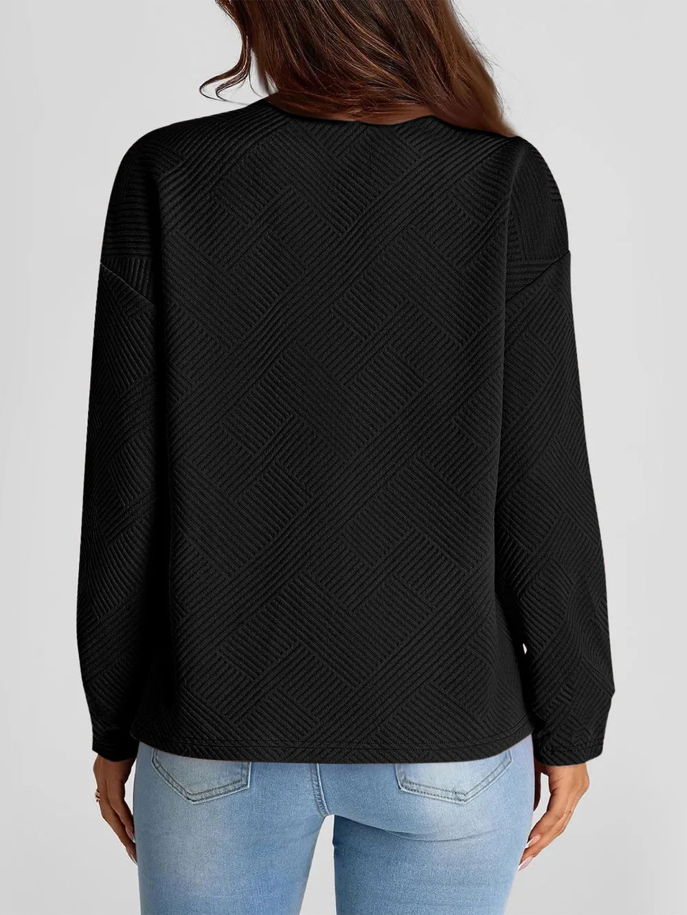 Full Size Texture Round Neck Long Sleeve Sweatshirt | Sweatshirts Daverri Fashions