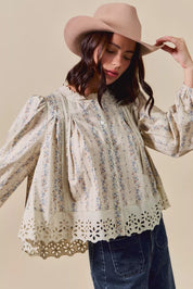 SO ME Floral Print Lace Button Down Shirt | Daverri Fashions