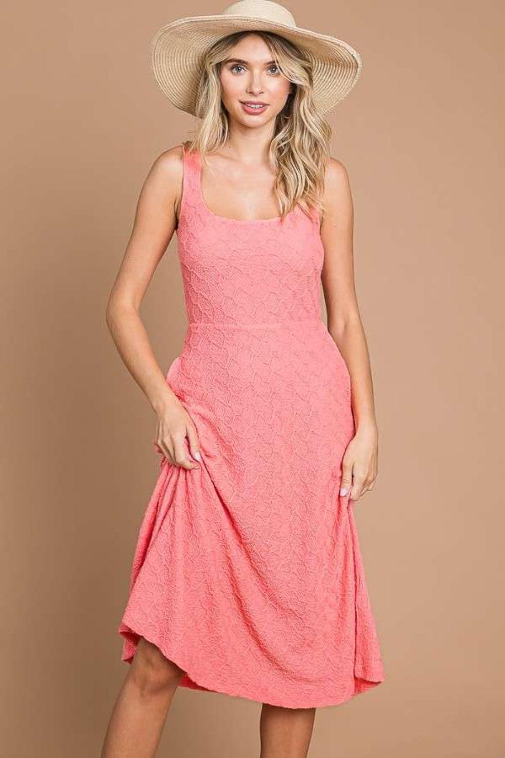 Culture Code Texture Square Neck Tank Dress with Pockets Tank Dresses