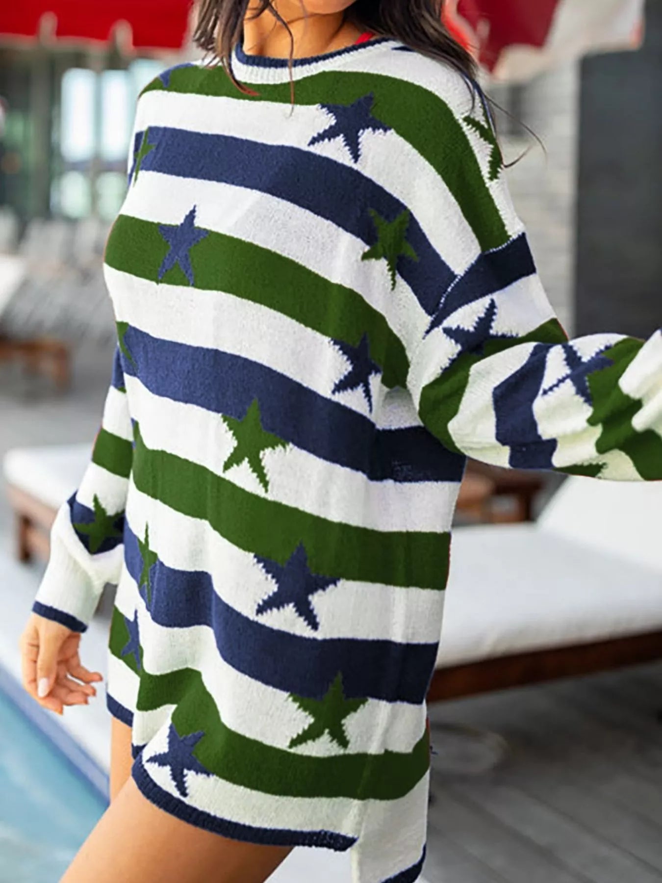 Daverri Stars and Stripes long-sleeve knit dress with stars