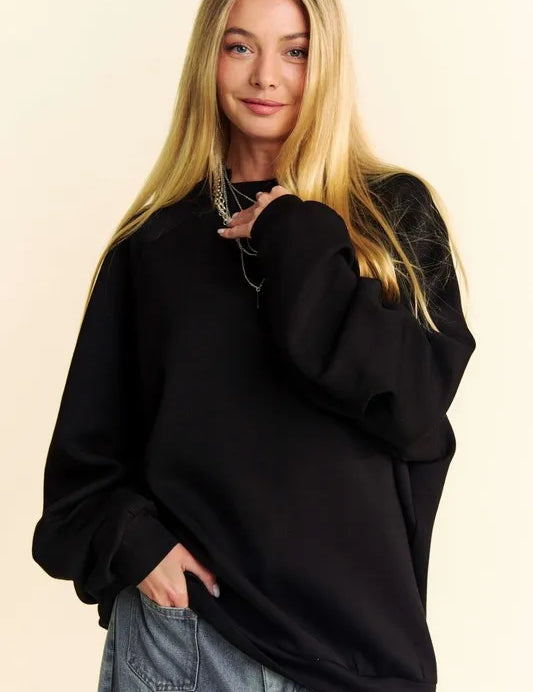 Black Davi & Dani Round Neck Raglan Sleeve Sweatshirt | Sweatshirts Daverri Fashions