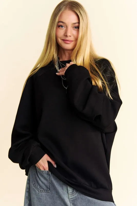 Davi & Dani Round Neck Raglan Sleeve Sweatshirt Black Sweatshirts