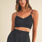 MABLE Smocked Bralette Crop Top and Wide Leg Pants Set Outfit Sets