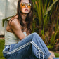 BiBi Striped Tape Details With Bot Tied Point Elastic Waist Jeans Jeans