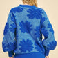 Davi & Dani Flower Texture Round Neck Dropped Shoulder Sweater - DAVERRI FASHIONS