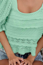 BiBi Square Neckline with Puff Sleeve Crochet Top | Tops Daverri Fashions