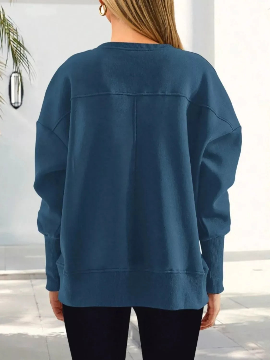 Daverri Fashions Casual Loose Side Slit Sweatshirt - DAVERRI FASHIONS