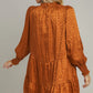 Umgee Smocked Leopard Long Sleeve Tiered Dress Mini Dresses