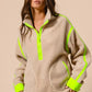 BiBi Contrast Edge Half Zip Up Sherpa Jacket - DAVERRI FASHIONS