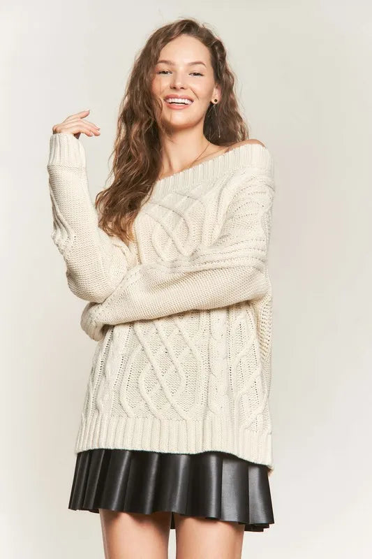 ADORA Cable Knit Off Shoulder Sweater IVORY Sweaters