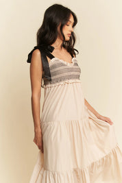 Davi & Dani Multi Contrast Smocked Bodice Straps Maxi Dress | Maxi Dresses Daverri Fashions