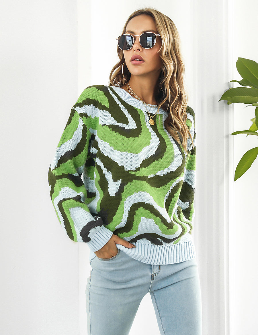 Matcha Green Round Neck Dropped Shoulder Sweater | Sweaters Daverri Fashions