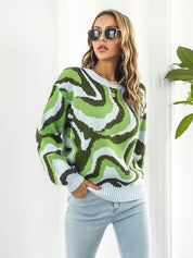 Matcha Green Round Neck Dropped Shoulder Sweater | Sweaters Daverri Fashions