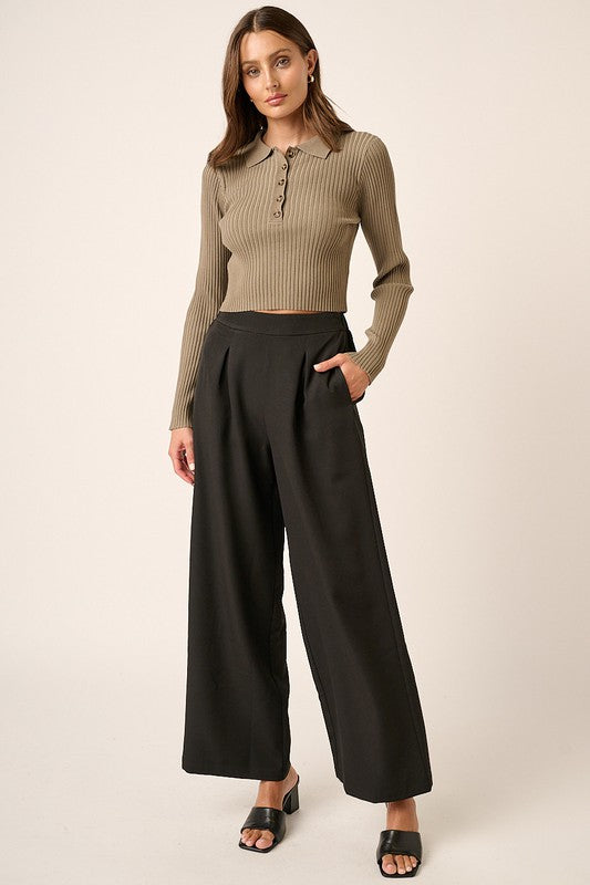 Mittoshop Inverted Pleat Detail Wide Leg Pants Black Pants