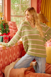 BiBi Striped Long Sleeve Sweater | Sweaters Daverri Fashions