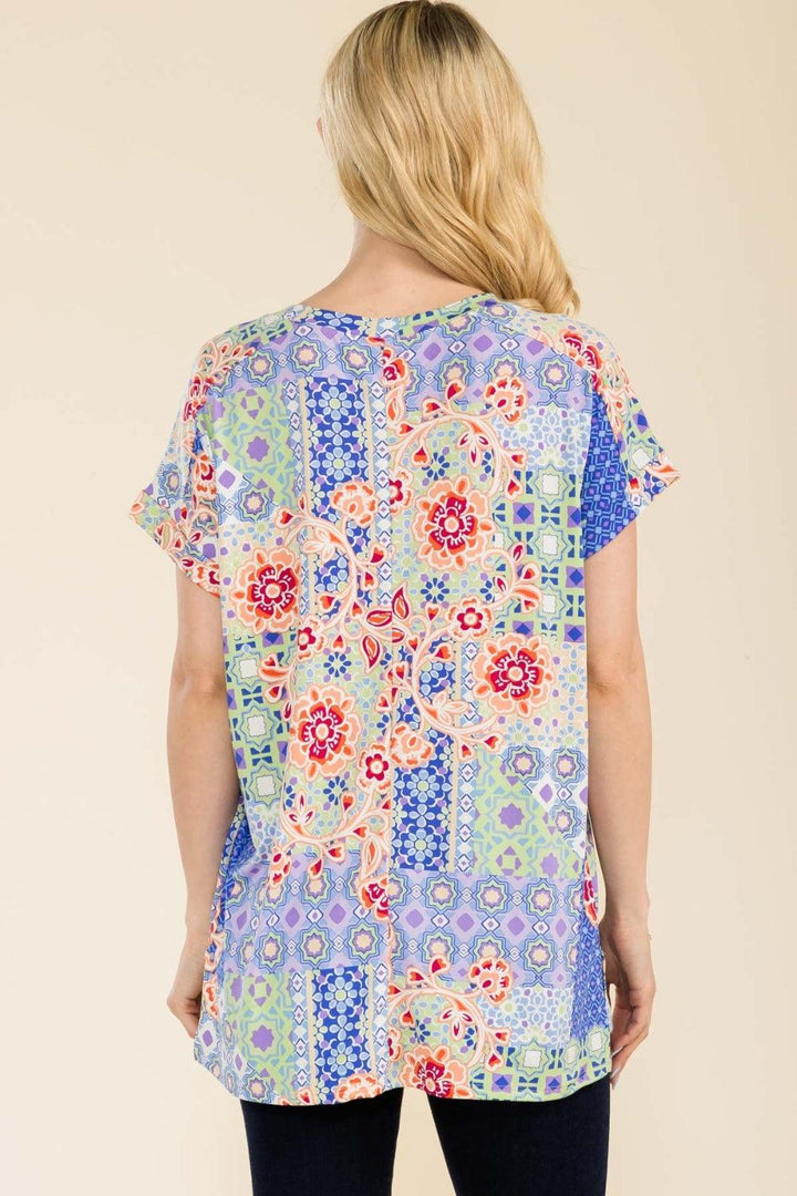 Round Neck Short Sleeve Floral Top Shirts & Tops