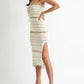MABLE Contrast Striped Crochet Knit Midi Dress