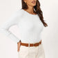 Lettuce Edge Round Neck Long Sleeve Top - DAVERRI FASHIONS