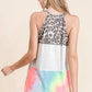 BiBi Leopard and Tie Dye Block Halter Neck Top