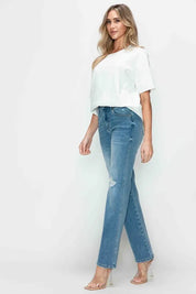 bytos Full Size Distressed High Rise Straight Jeans | Jeans Daverri Fashions
