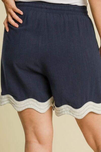 Umgee Full Size Color Blocked Scalloped Hem Shorts Plus Size Shorts