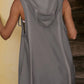 Gray sleeveless half-zipped hooded romper dress back view