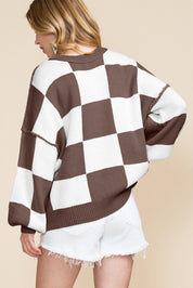 Checkered Bishop Sleeve Sweater | Sweaters Daverri Fashions