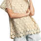 Umgee Full Size Mixed Polka Dot Lace Raglan Sleeve Boxy Cut Top Plus Size Tan 1XL