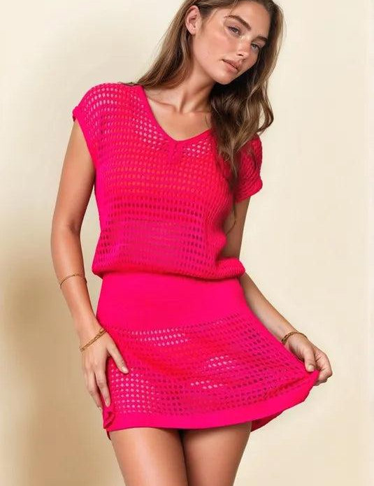 Davi & Dani Sleeveless V Neck Mesh Knit Cover Up Dress | Cover-Ups Daverri Fashions