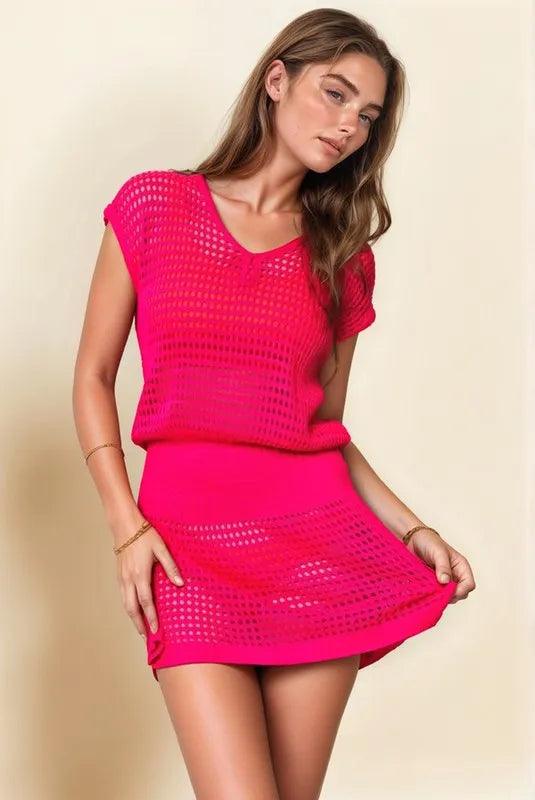 Davi & Dani Sleeveless V Neck Mesh Knit Cover Up Dress | Cover-Ups Daverri Fashions