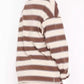 Striped Button Detail Long Sleeve Polo - DAVERRI FASHIONS