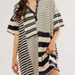 Striped Oversized Half Button Shirt Dress - DAVERRI FASHIONS