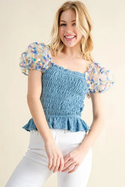 And The Why Embellishment Sleeve Smocked Top | Tops Daverri Fashions